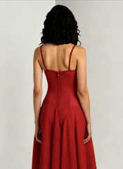 3D Flower Deep V Patchwork Spaghetti Strap Romantic Midi Dress