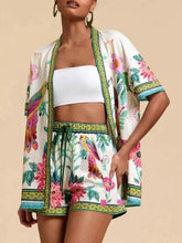 Floral Print Short Sleeve Cardigan Set