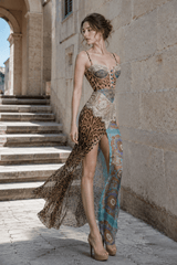 Leopard Printed Patchwork Lace Floral Dress