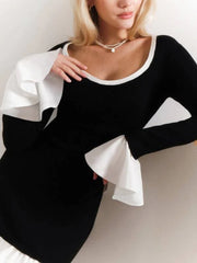 Square Neck Bow Tie Waist Ruffle Sleeve Dress
