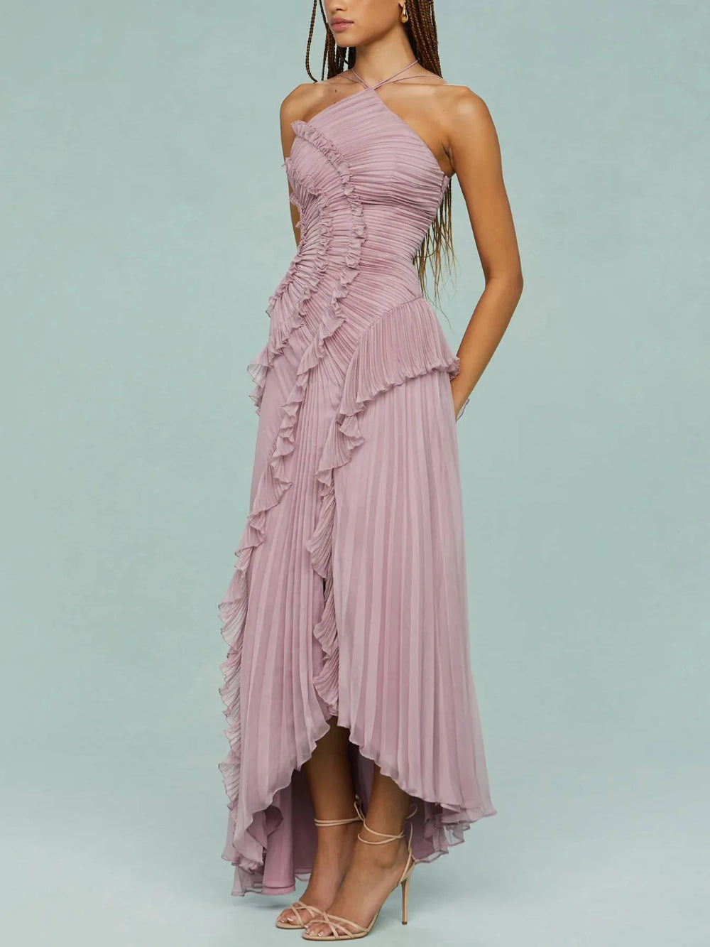 Ruffled Ruched Slimming Midi Dress
