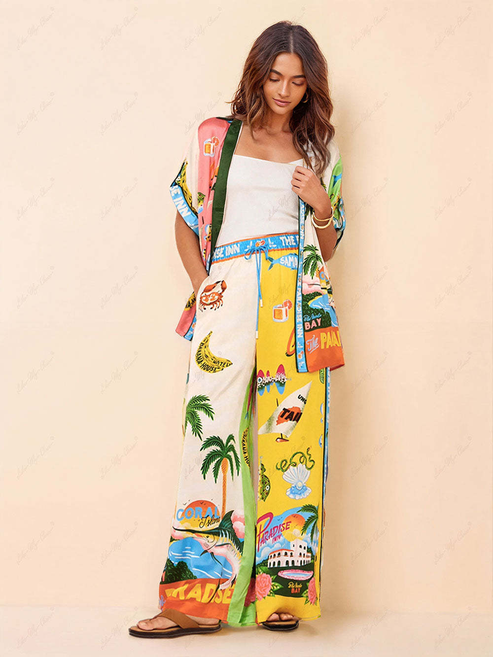 Beach Print Two Piece Pants