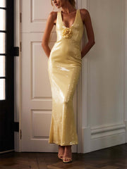 Floral Sequin Strapless Evening Gown