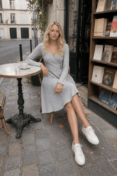 V-Neck Patchwork Sweater Dress