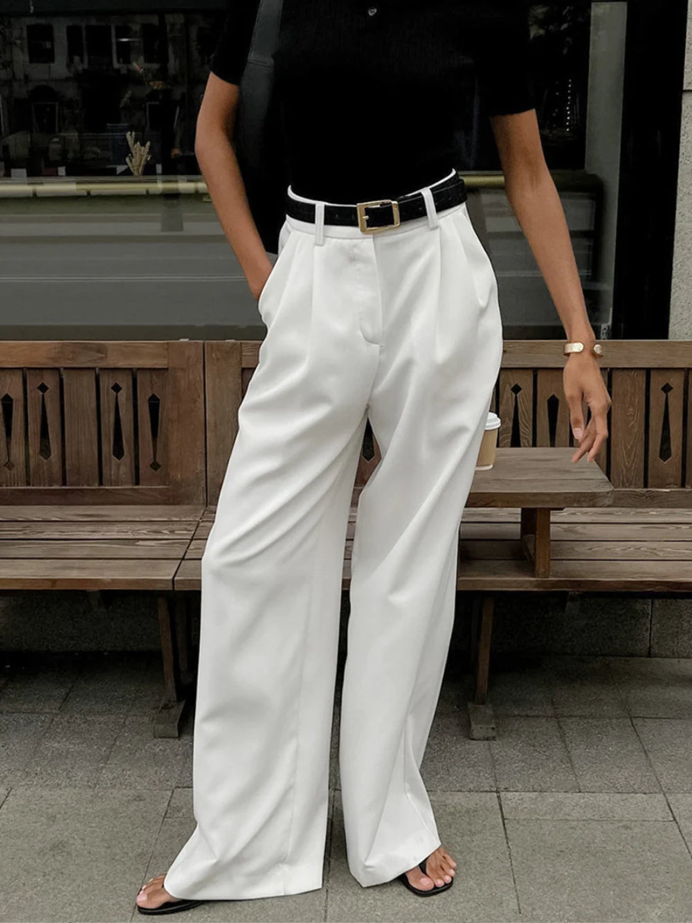 White High Waist Wide Leg Pants
