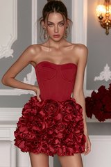 Strapless Ruffle 3D Floral Dress