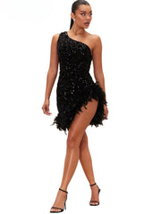 Black Off-Shoulder Sequin Dress