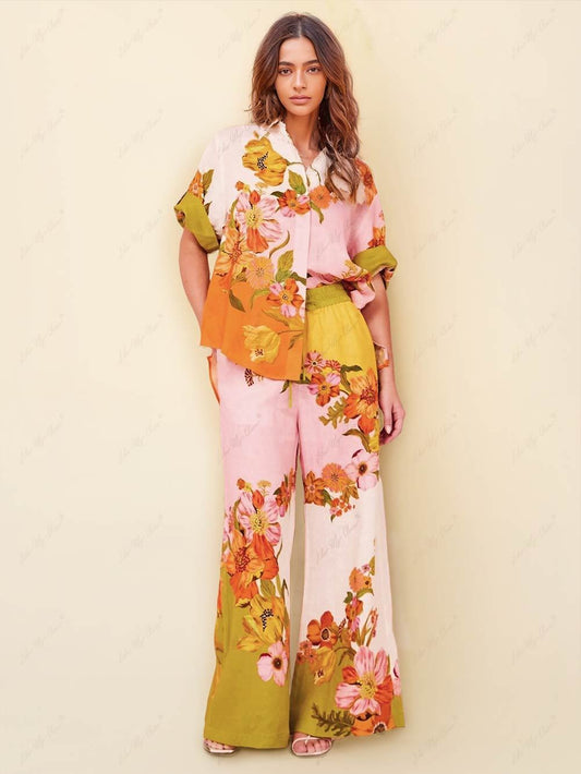 High Waist Printed Wide Leg Pants