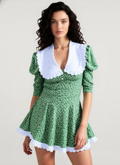 Peter Pan Collar Short Sleeve Floral Mini Dress