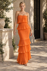 Tube Tiered Ruffle Bodycon Maxi Dress