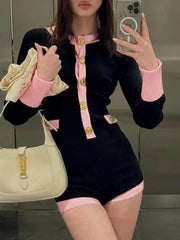 Chic Fitted Knit Colorblock Jumpsuit