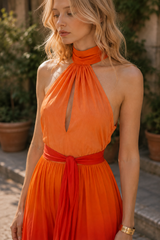 Ombre Halter Tie Back Sleeveless Vacation Dress