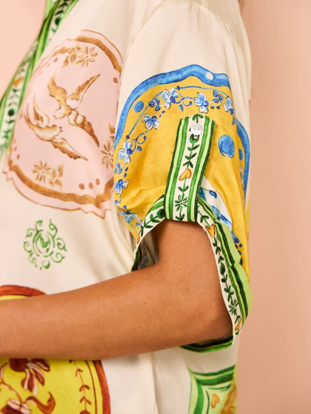 Cream Shirt and Shorts Ethnic Print Set