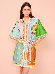 Playful Printed Button-Up Shirt Dress