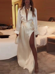 Tie-Front Long Sleeve Printed Dress