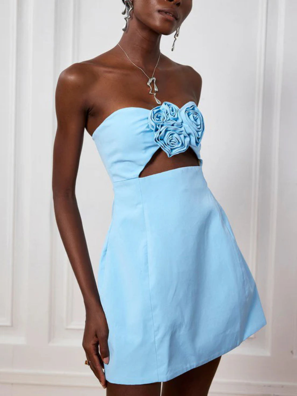 3D Flower Strapless Mini Dress