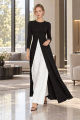 Elegant Long Dress with Slit - Solid Color