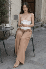 Patchwork Color Block Cinched Waist Tie Asymmetrical Cami Top