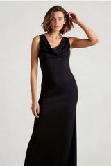 Satin Cowl Neck Fishtail Party Dress