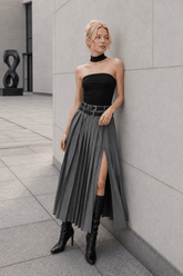 Pleated Split Maxi Trendy Skirt