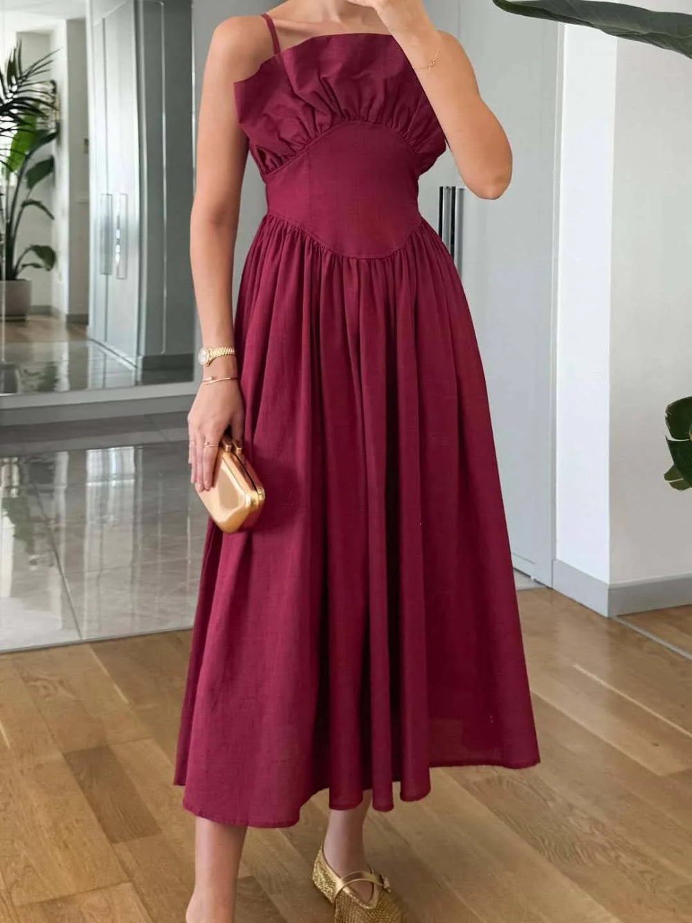 Chic Sexy Ruffled Cami Sweetheart Fitted Flared Dress