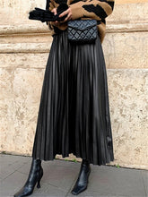 PU Leather Pleated A-Line Skirt