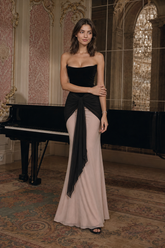 Ruched Ribbon Tie High Waist Bodycon Color Block Tube Top Maxi Dress