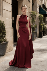 Halter Satin Elegant Solid Color Prom Dress