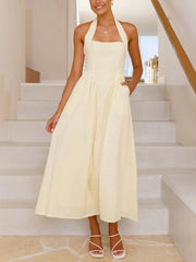 Chic Wide Strap Halter Backless Dress