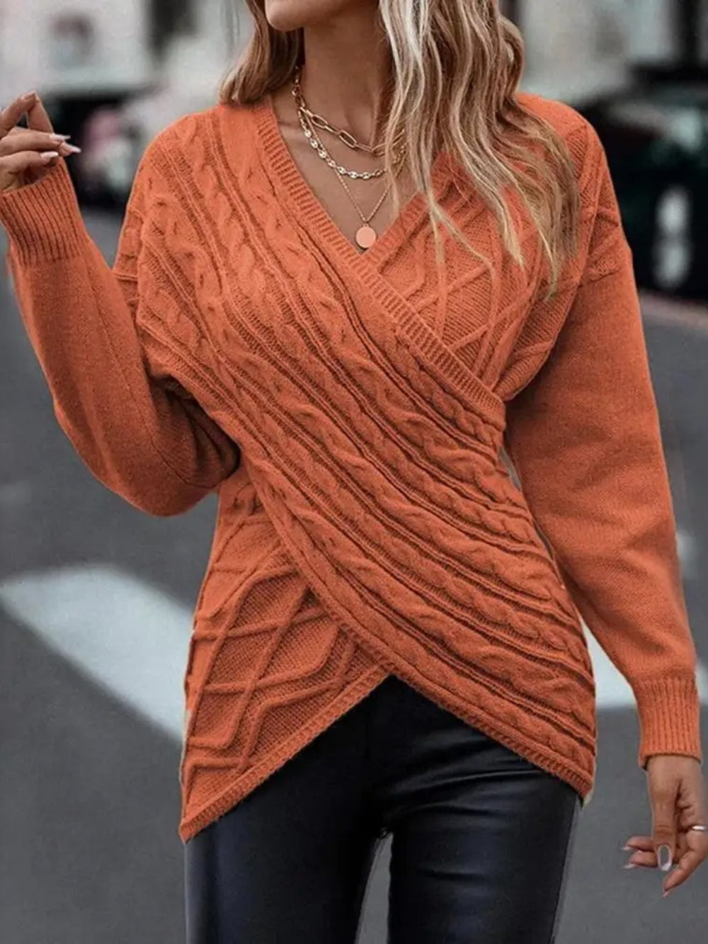 V-Neck Solid Color Knitted Pullover