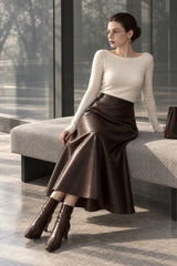 Pleated Faux Graceful Leather Midi Skirt
