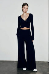 V Neck Tie Waist Two-Piece Set