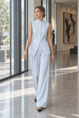 Drape Sleeveless Shirt Elegant Two Piece Work Set