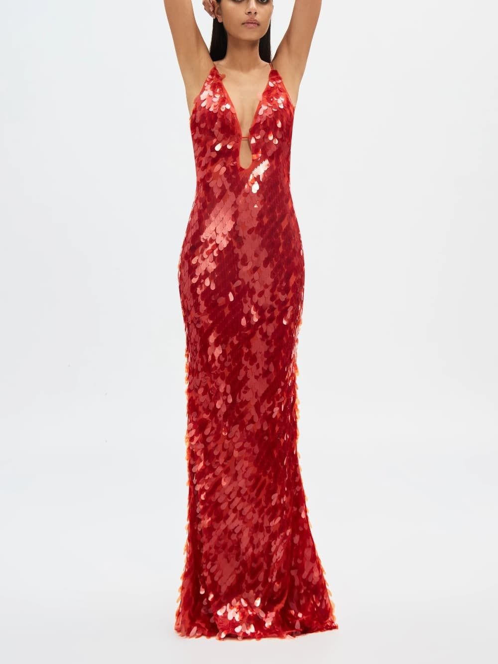 Plunging Hollow Cami Backless Sequin Dress