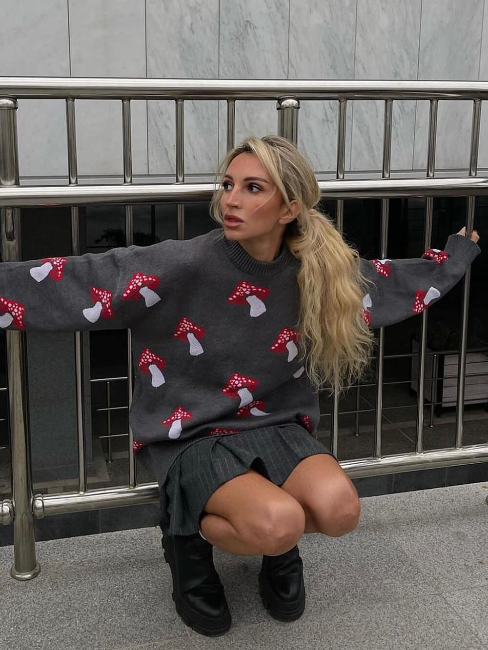 Mushroom Print Contrast Sweater
