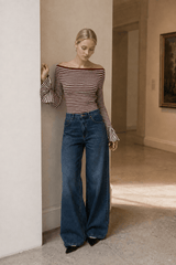 Striped Ruffle-Sleeve Knit Top