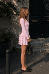 Ruffled Tiered Round Neck Slim Fit Mini Dress