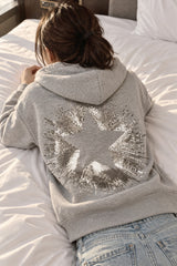 Sequin Star Cropped Pullover Hoodie