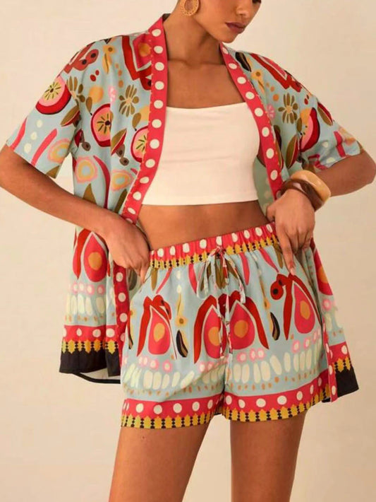 Graffiti Floral Print Shorts Set