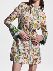 Exquisite Printed Flared Trumpet Sleeve Dress