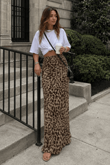 Elegant Leopard Print Slim A-Line Skirt