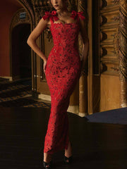 Lace Bow Bodycon Maxi Dress