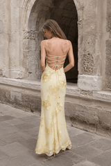 Strapless Floral Embroidered Maxi Dress