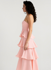 Fashion Strapless Backless Ruffle Tiered Midi Dress