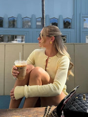 Yellow Knit Button Cardigan