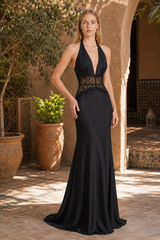 Lace Patchwork Backless Halter Boho Dress