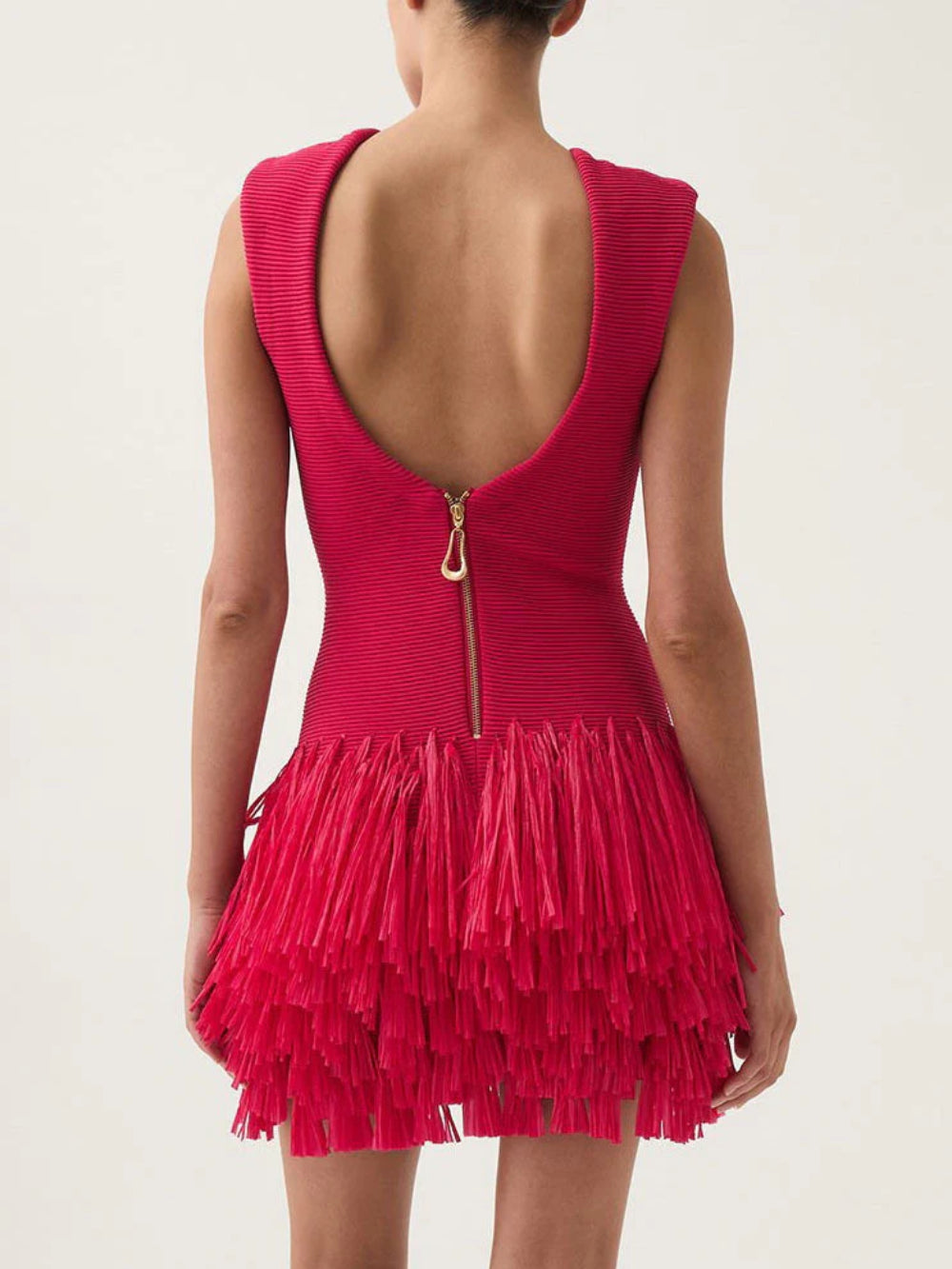 Elegant Raffia Layered Fringed Knit Dress
