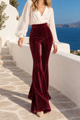 Casual Velvet High Waist Flared Pants