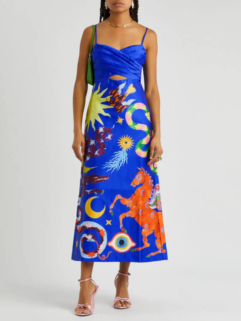 Sexy Satin Backless Floral Cami Dress