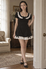 Sweet Lace Ruffle Waist Mini Dress